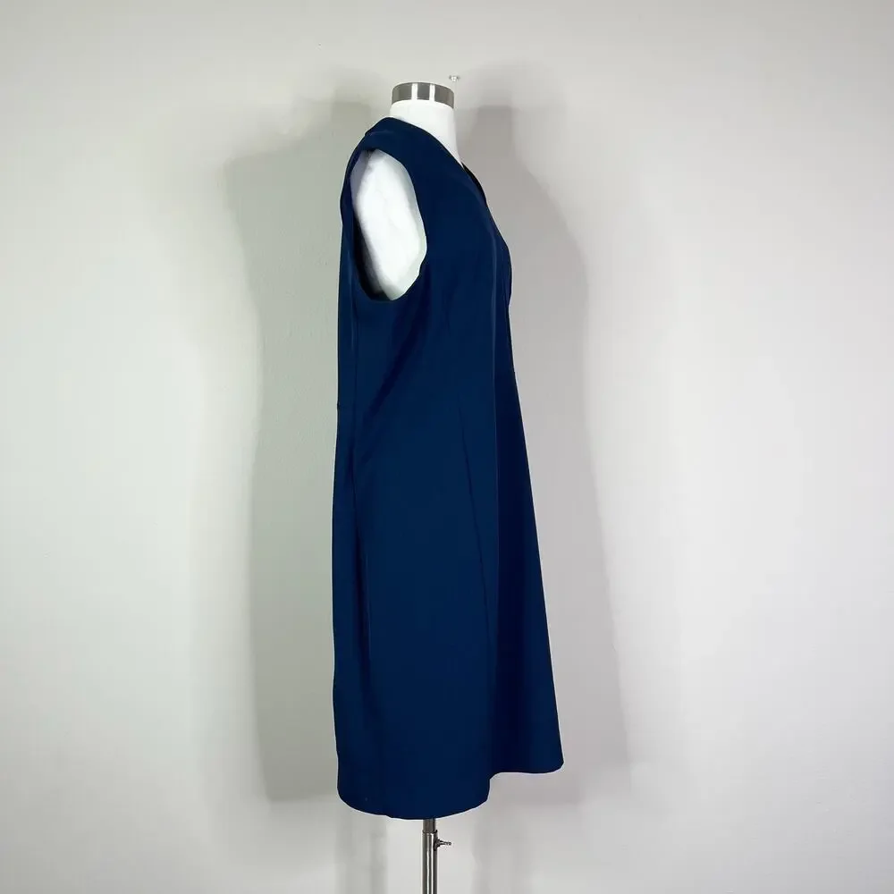 NEW MM LaFleur | Aditi Blue Tailored V Neck Sheath Workwear Minimalist Dress 16 - Picture 4 of 9